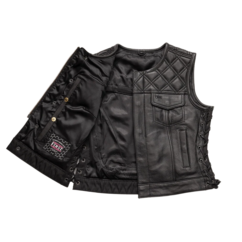 Bonnie - Women's Motorcycle Leather Vest - Diamond Quilt Women's Leather Vest Vests