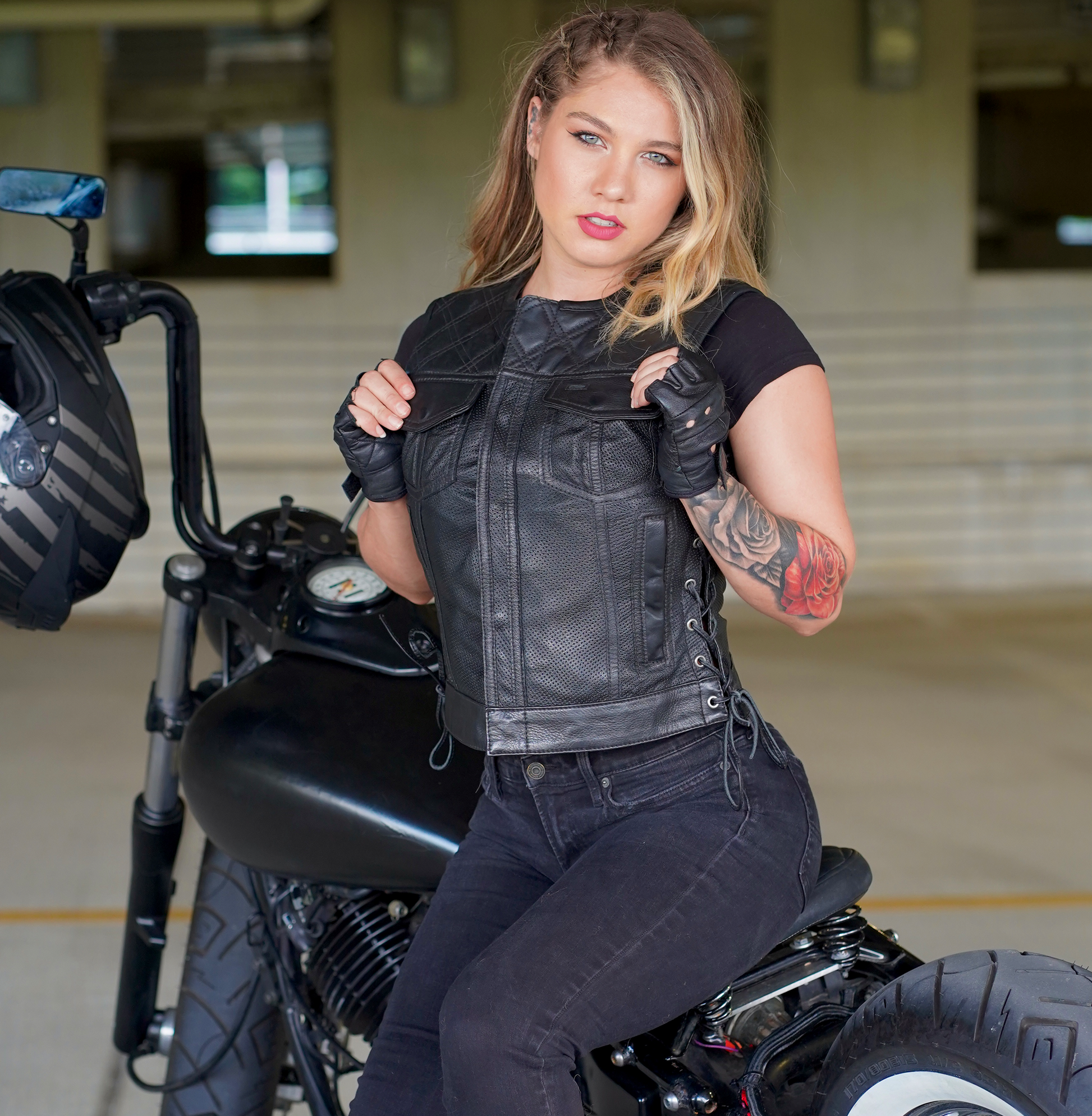 Bonnie Perforated Women's Motorcycle Leather Vest Women's Perforated Leather Vest Vests