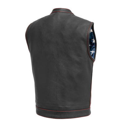 Born Free Men's Leather Motorcycle Leather Vest - Red Stitch Men's Leather Vest Vests