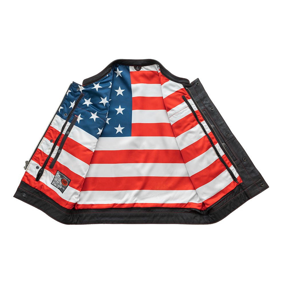 Born Free Men's Leather Motorcycle Leather Vest - Red Stitch Men's Leather Vest Vests