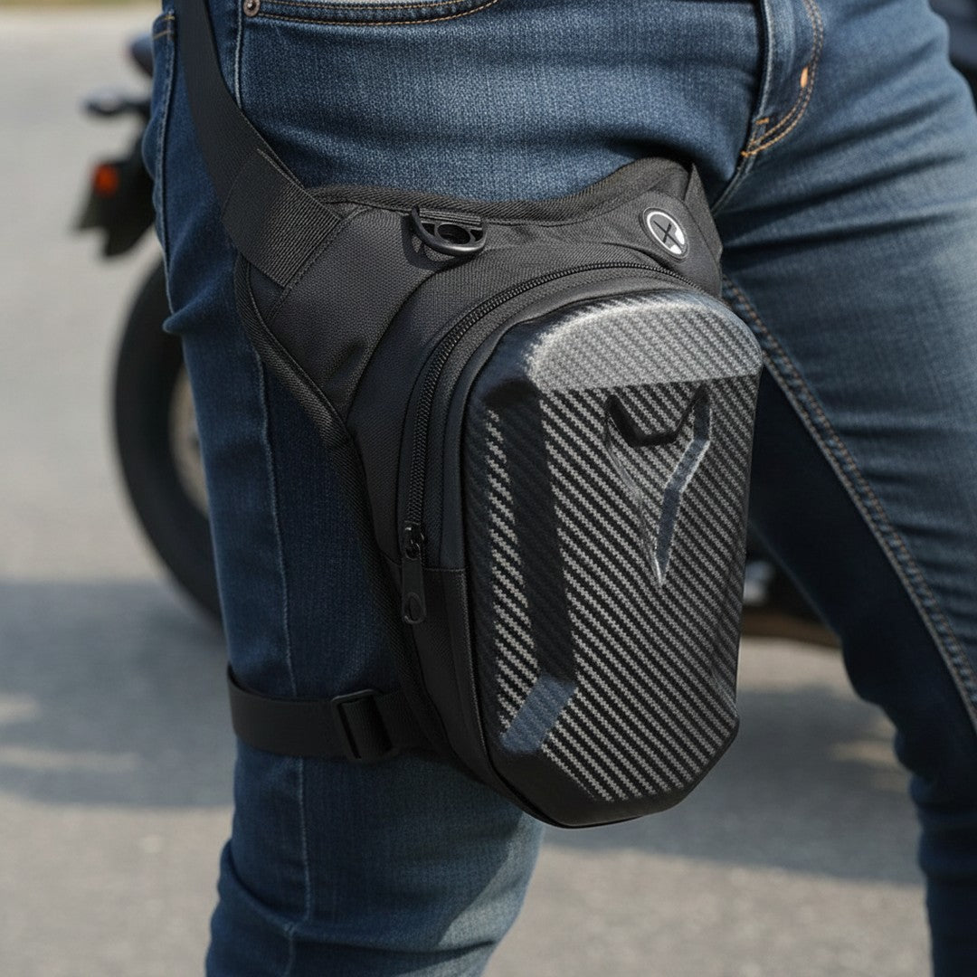 Close up of a motorcycle leg bag
