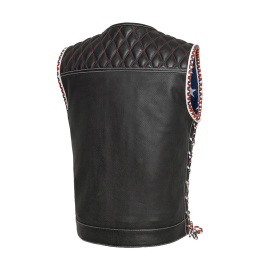 First Manufacturing Captain - Men's Motorcycle Perforated Leather Vest, Black