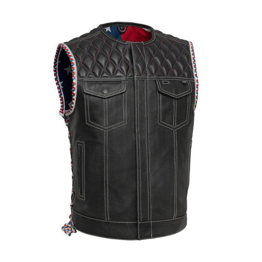 First Manufacturing Captain - Men's Motorcycle Perforated Leather Vest, Black