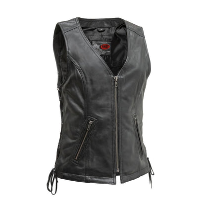 Cindy - Women's Motorcycle Sheepskin Vest Women's Leather Vest Vests Black XS