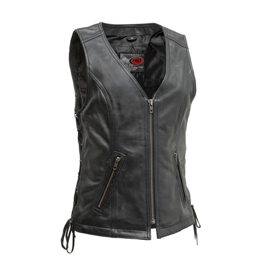 Cindy - Women's Motorcycle Sheepskin Vest Women's Leather Vest Vests Black XS