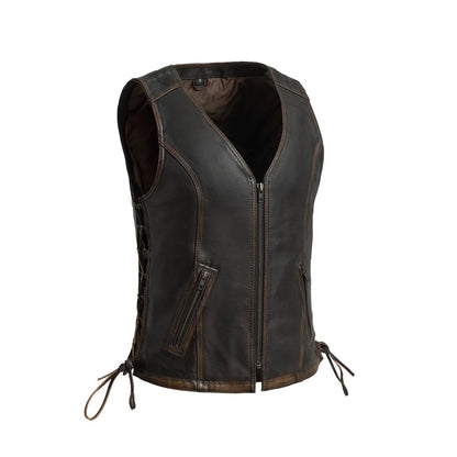 Cindy - Women's Motorcycle Leather Vest Brown Beige Women's Leather Vest Vests Brown Beige XS