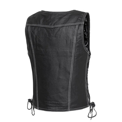 Cindy - Women's Motorcycle Leather Vest Black Women's Leather Vest Vests