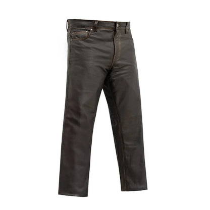 Commander Men's Leather Motorcycle Pants Men's Leather Pants First Manufacturing Company Brown Beige 26