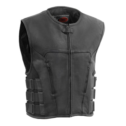 Commando Men's Leather Swat Style Motorcycle Vest Men's Leather Vest Vests Black S