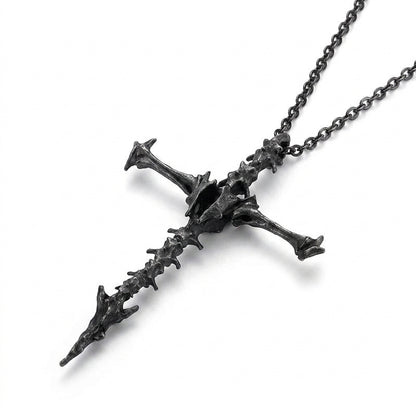 Stainless Steel Biker Ring - Diablo Skull Skeleton Cross Pendant Neckl