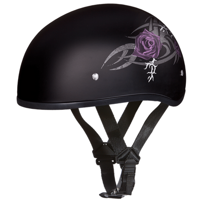 Daytona D.O.T Skull Cap - w/Purple Rose Helmet