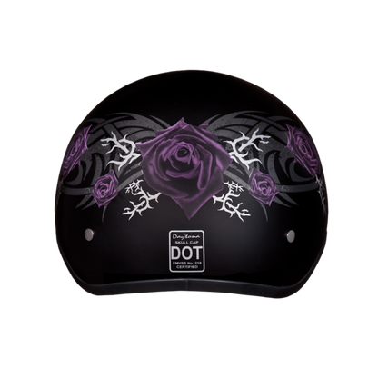 Daytona D.O.T Skull Cap - w/Purple Rose Helmet