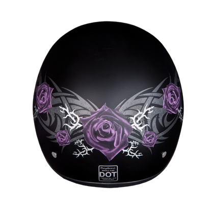 Daytona D.O.T Skull Cap - w/Purple Rose Helmet