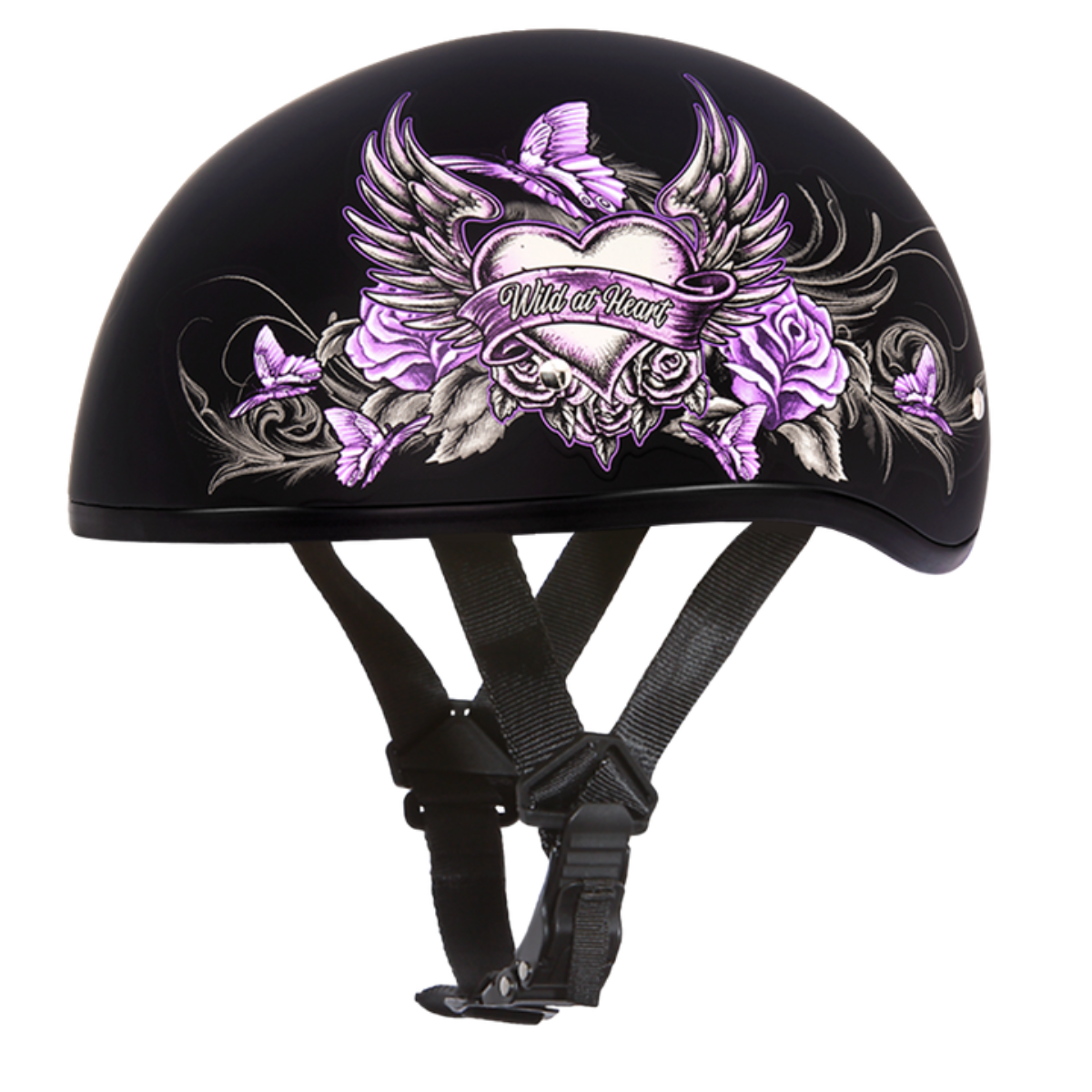 Daytona D.O.T Skull Cap - w/Wild at Heart Helmet motorcycle helmet with a Quick Release Lock.
