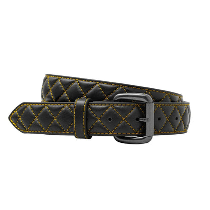 Diamond Quilted Leather Belt Belt Accessories Gold 32