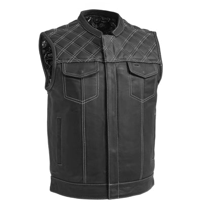 Downside Men's Motorcycle Leather Vest Men's Leather Vest Vests White S