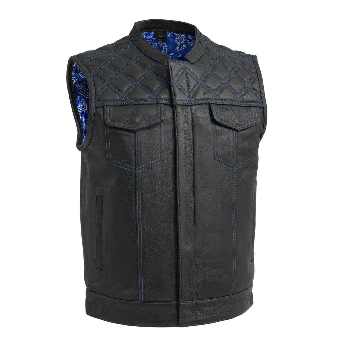 Downside Men's Motorcycle Leather Vest Men's Leather Vest Vests Blue S