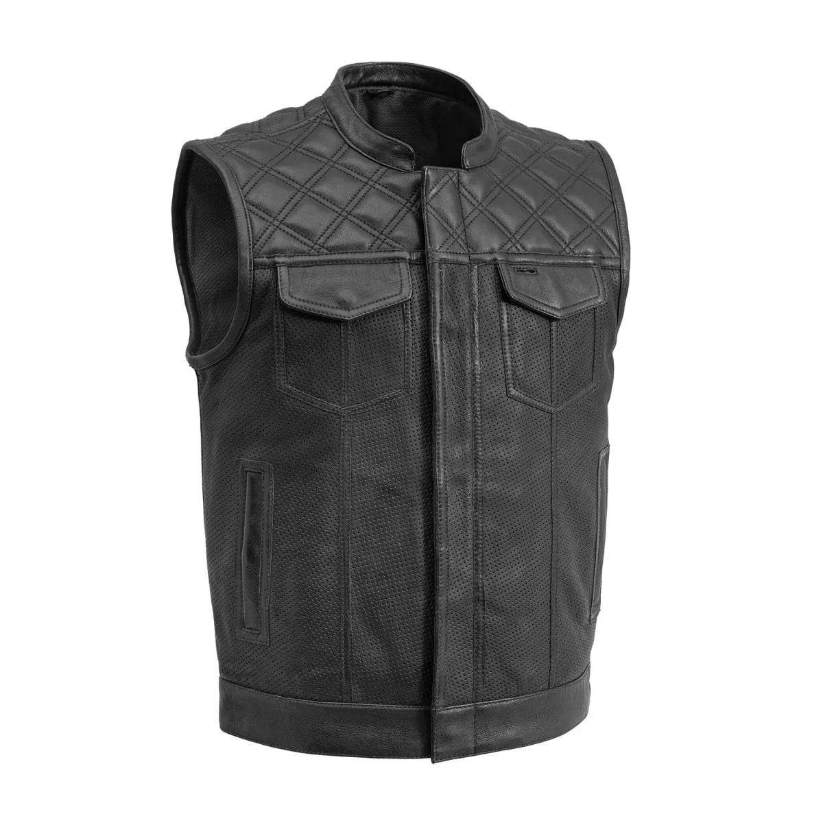 Downside Perforated Men's Motorcycle Leather Vest Men's Perforated Leather Vest Vests Black S