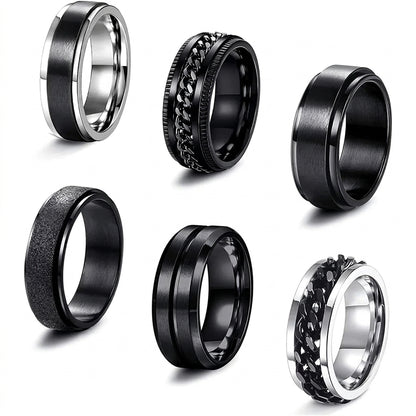 Stainless Steel Biker Ring - Bobisty Black Spinner Rings Men Women Sta