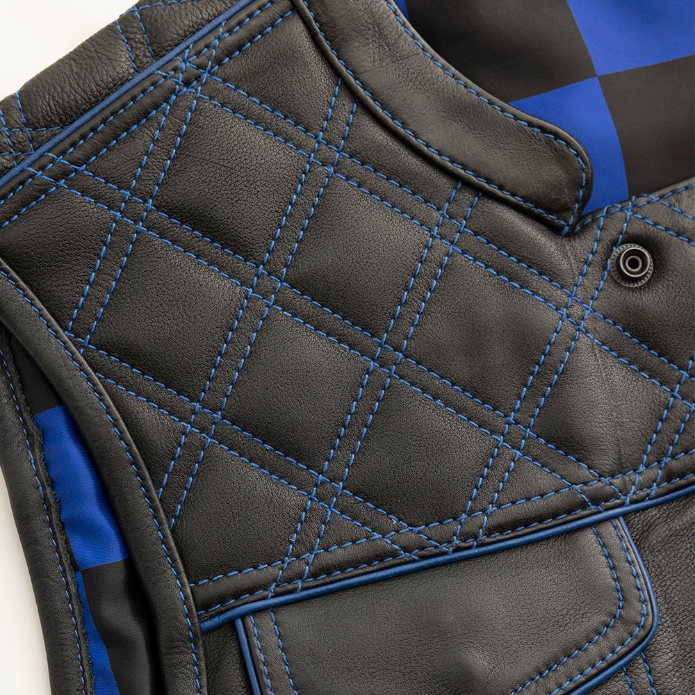 Finish Line - Blue Checker - Men's Motorcycle Leather Vest Men's Leather Vest Vests