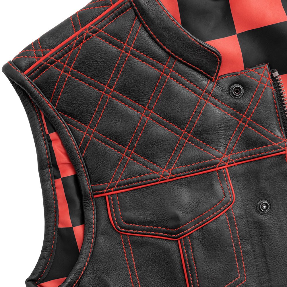 Finish Line - Red Checker - Men's Motorcycle Leather Vest Men's Leather Vest Vests