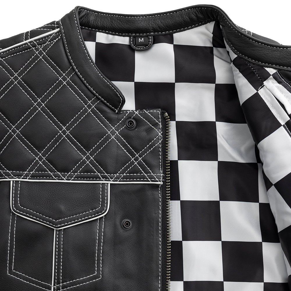 Finish Line - White Checker - Men's Motorcycle Leather Vest Men's Leather Vest Vests