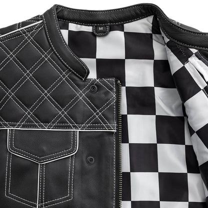 Finish Line - White Checker - Men's Motorcycle Leather Vest Men's Leather Vest Vests