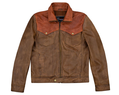 Men's Western Waxed Two-Tone Austin Brown Leather Jacket