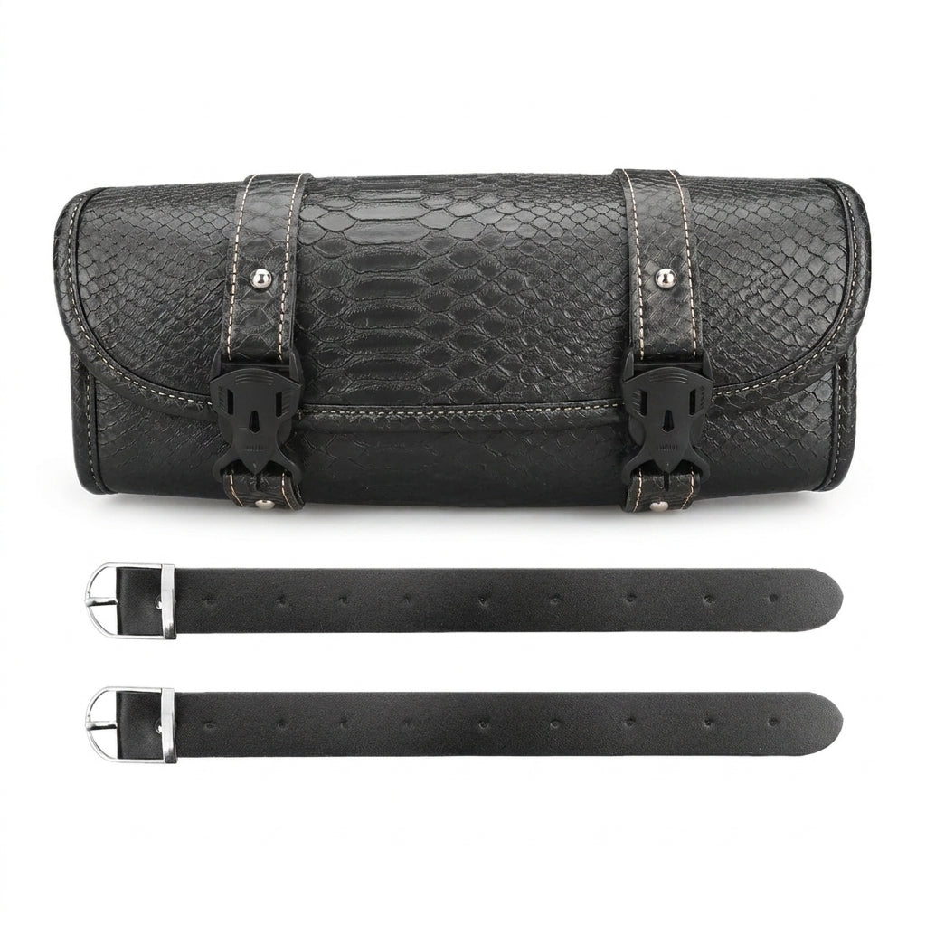 Leather Motorcycle Bag - Crocodile Pattern Motorcycle Saddlebag Leathe