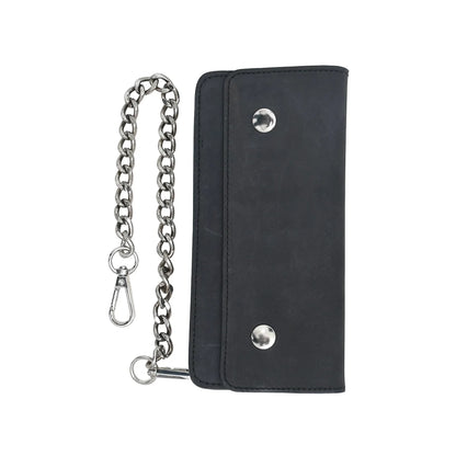 LARGE TRUCKER - Vegetable Tanned Leather Wallet Leather Wallet Accessories GUNMETAL BLACK Chrome