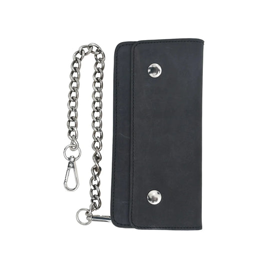 LARGE TRUCKER - Vegetable Tanned Leather Wallet Leather Wallet Accessories GUNMETAL BLACK Chrome