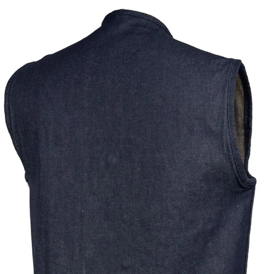 Haywood Men's Motorcycle Denim Vest - Blue Men's Denim Vest Vests
