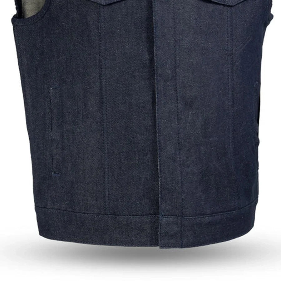 Haywood Men's Motorcycle Denim Vest - Blue Men's Denim Vest Vests