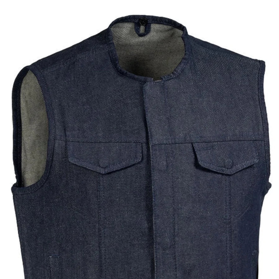 Haywood Men's Motorcycle Denim Vest - Blue Men's Denim Vest Vests
