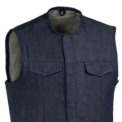 Haywood Men's Motorcycle Denim Vest - Blue Men's Denim Vest Vests