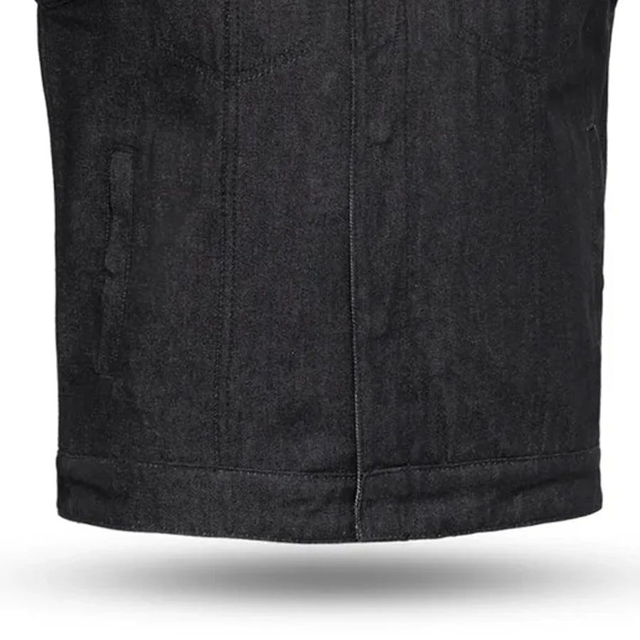 Haywood Men's Motorcycle Denim Vest - Black Men's Denim Vest Vests