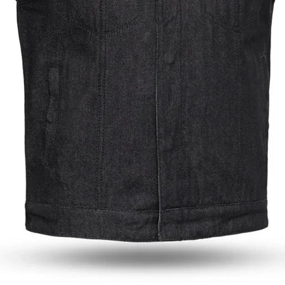 Haywood Men's Motorcycle Denim Vest - Black Men's Denim Vest Vests