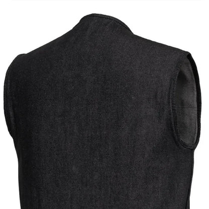 Haywood Men's Motorcycle Denim Vest - Black Men's Denim Vest Vests