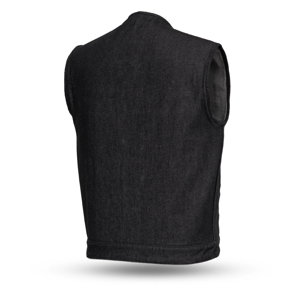 Haywood Men's Motorcycle Denim Vest - Black Men's Denim Vest Vests
