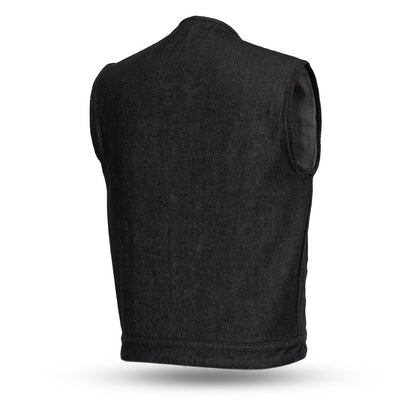 Haywood Men's Motorcycle Denim Vest - Black Men's Denim Vest Vests