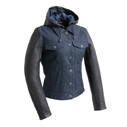 Holli - Motorcycle Denim/Leather Jacket Women's Leather Jacket Jackets Blue XS