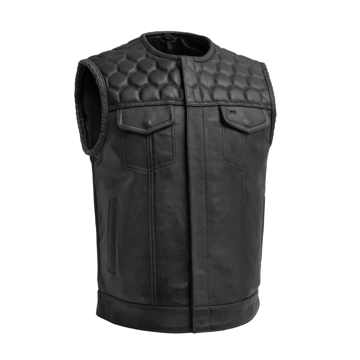 Hornet Men's Club Style Leather Vest Men's Leather Vest Vests Black Black S