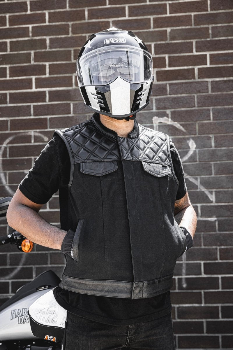 Hunt Club Motorcycle Leather Canvas Vest Black Men's Canvas Vests Vests