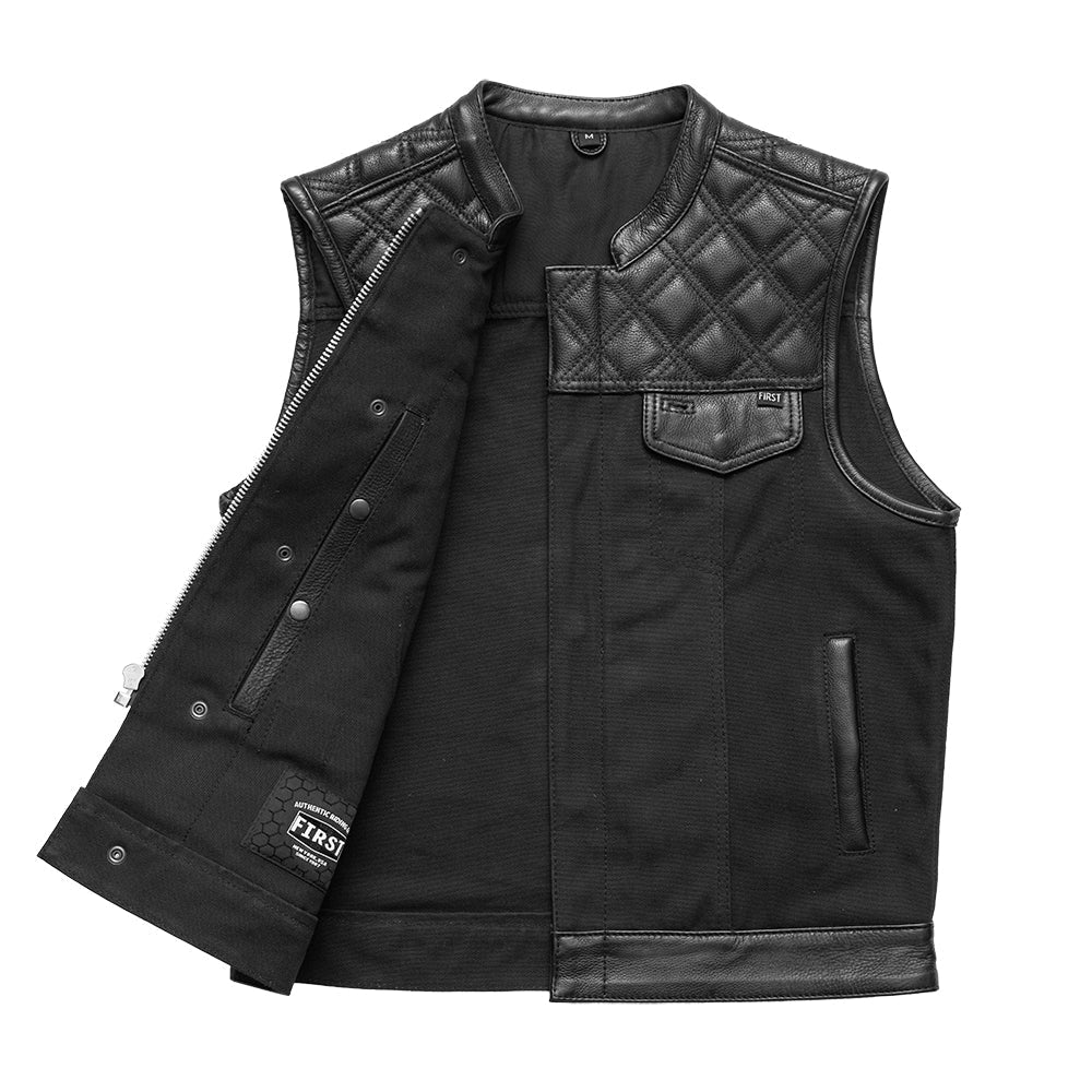 Hunt Club Motorcycle Leather Canvas Vest Black Men's Canvas Vests Vests