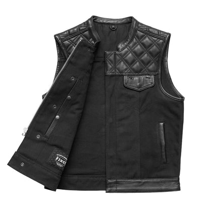 Hunt Club Motorcycle Leather Canvas Vest Black Men's Canvas Vests Vests