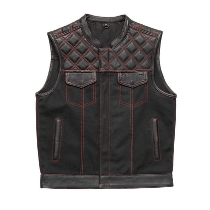 Hunt Club Motorcycle Leather Canvas Vest Black/Red Men's Canvas Vests Vests Black Red S