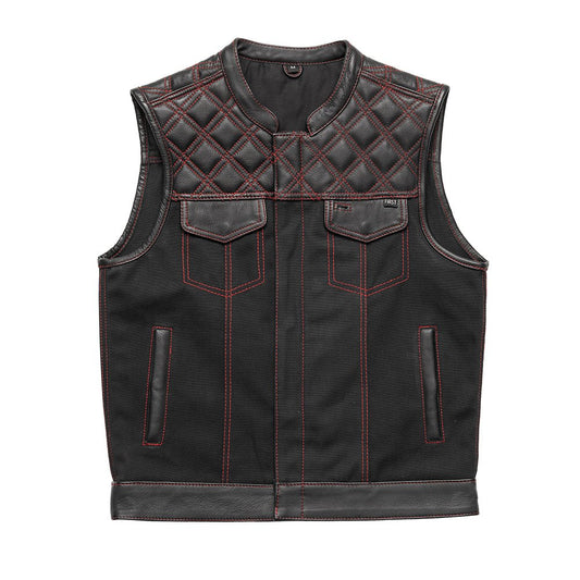 Hunt Club Motorcycle Leather Canvas Vest Black/Red Men's Canvas Vests Vests Black Red S