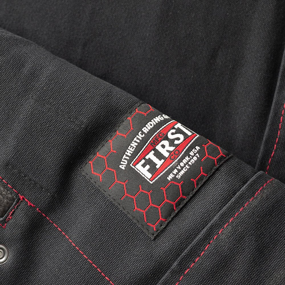 Hunt Club Motorcycle Leather Canvas Vest Black/Red Men's Canvas Vests Vests