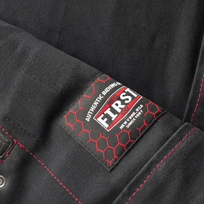 Hunt Club Motorcycle Leather Canvas Vest Black/Red Men's Canvas Vests Vests