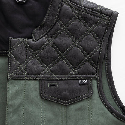 Hunt Club Motorcycle Leather Canvas Vest Green Men's Canvas Vests Vests
